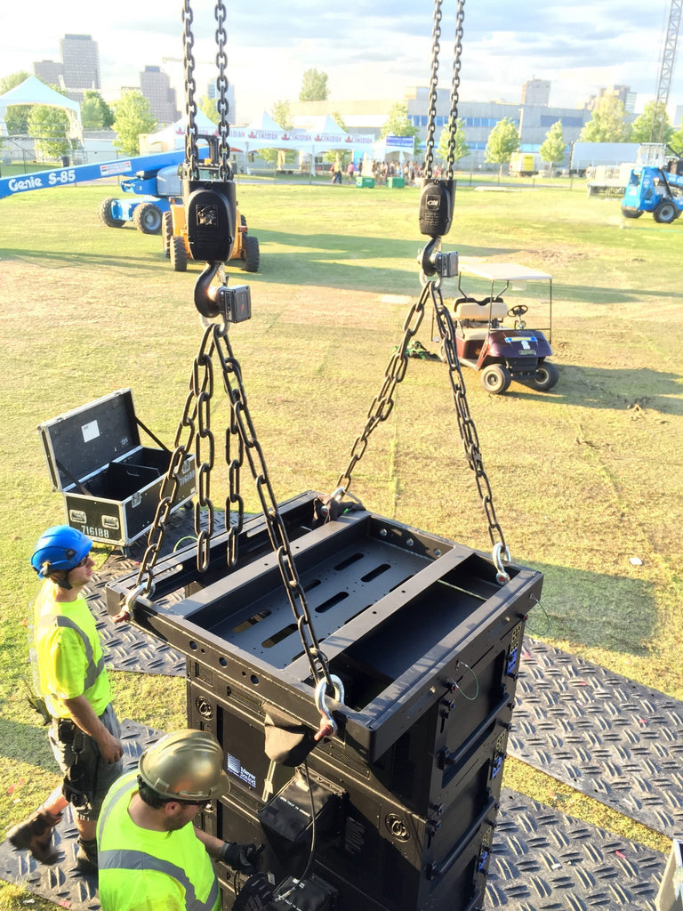 Broadweigh Gen3 Wireless Load Cell Shackle at music festival line array rigging